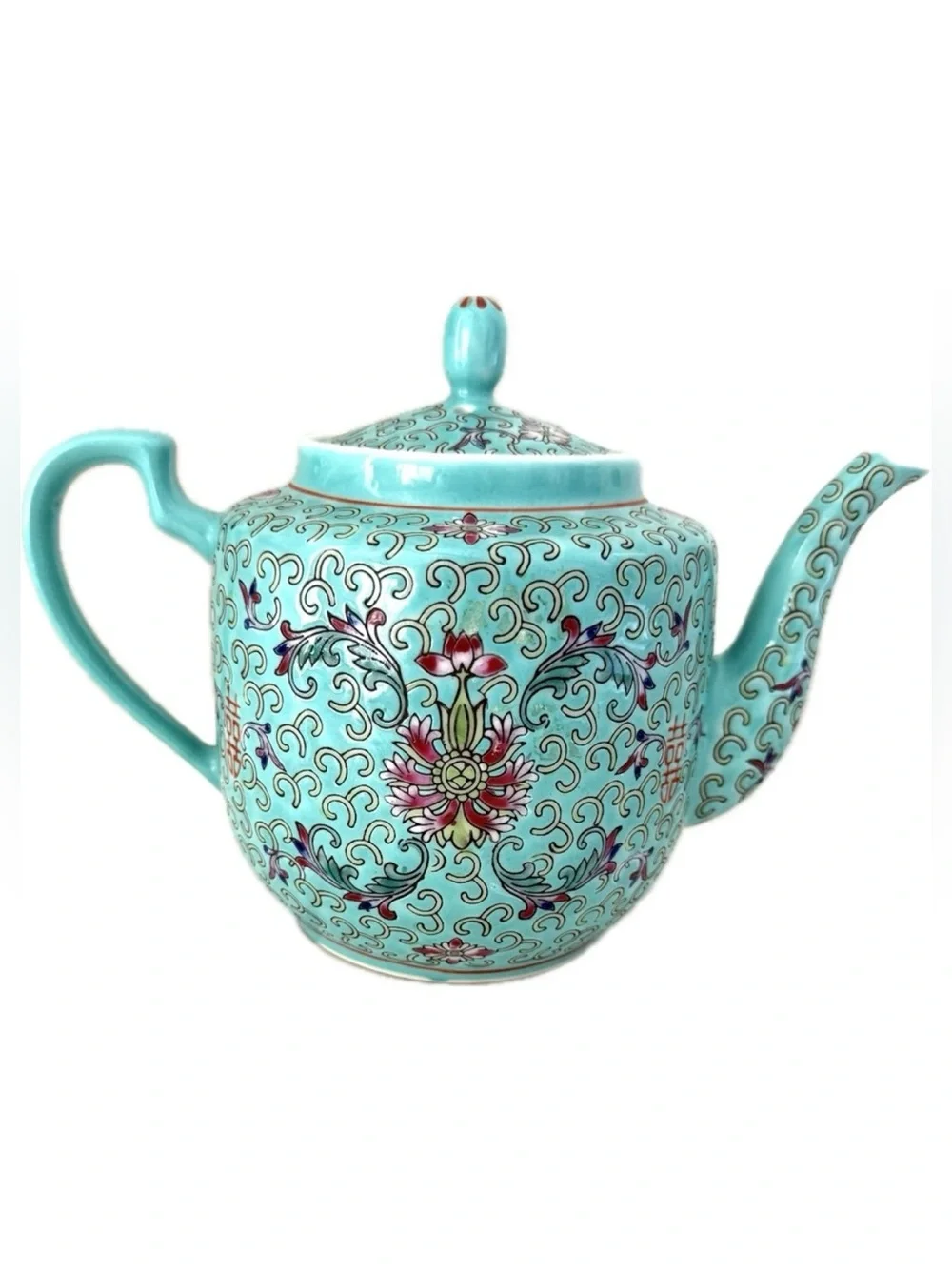 Teal Teapot, vintage floral design made in china